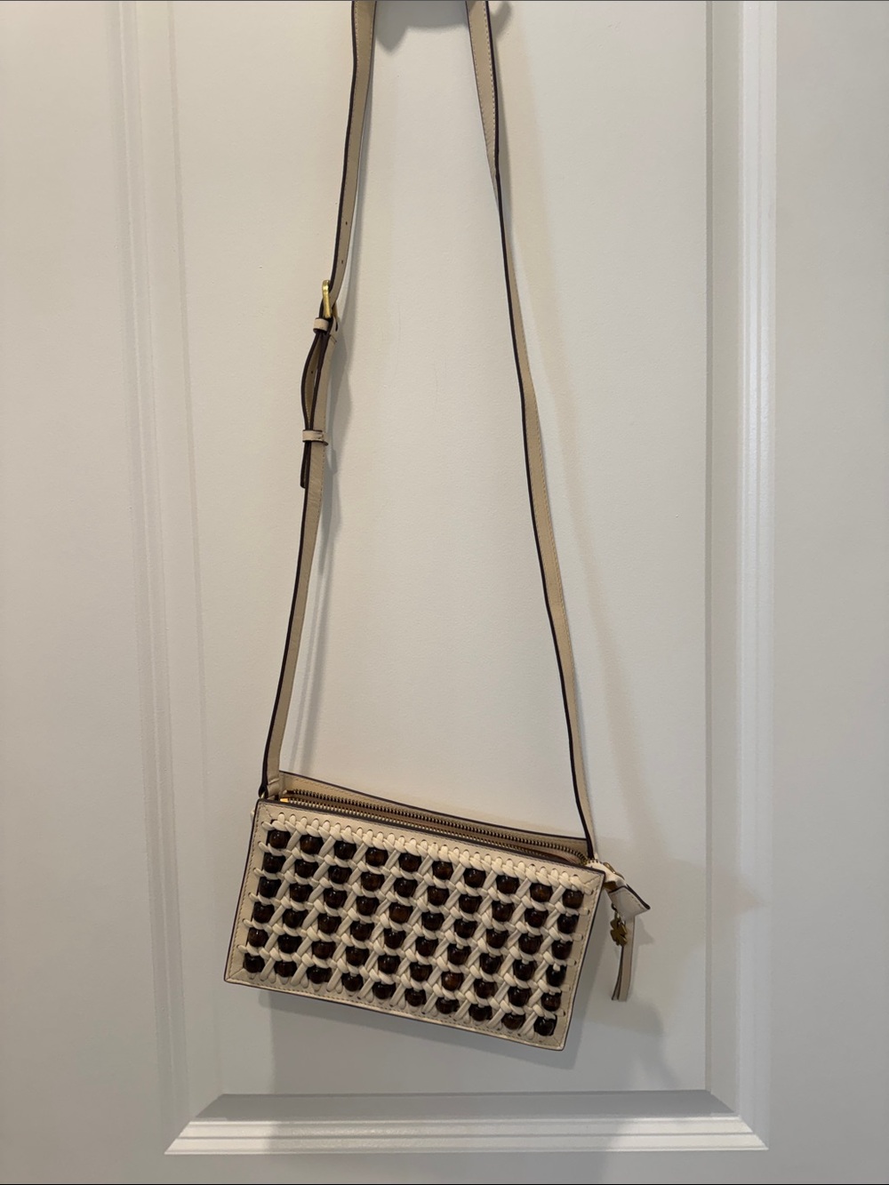 Lucky Brand Cream and Brown Woven Crossbody Bag